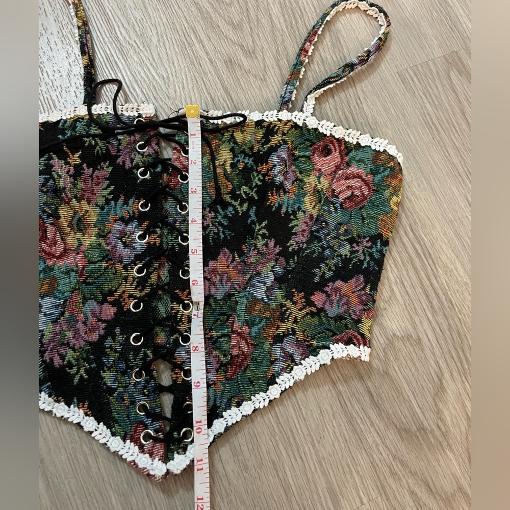 Floral tapestry lace-up corset vintage-style fairycore bustier tank top - Picture 8 of 10